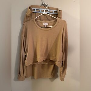 Tan Ribbed Two-Piece Maternity skirt/top Set and open cardigan lot